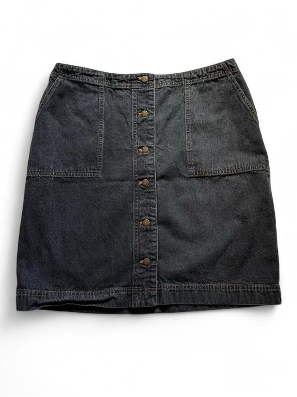 Vintage Polo Ralph Lauren Classic Button-Front Black Denim Skirt Sz. 14